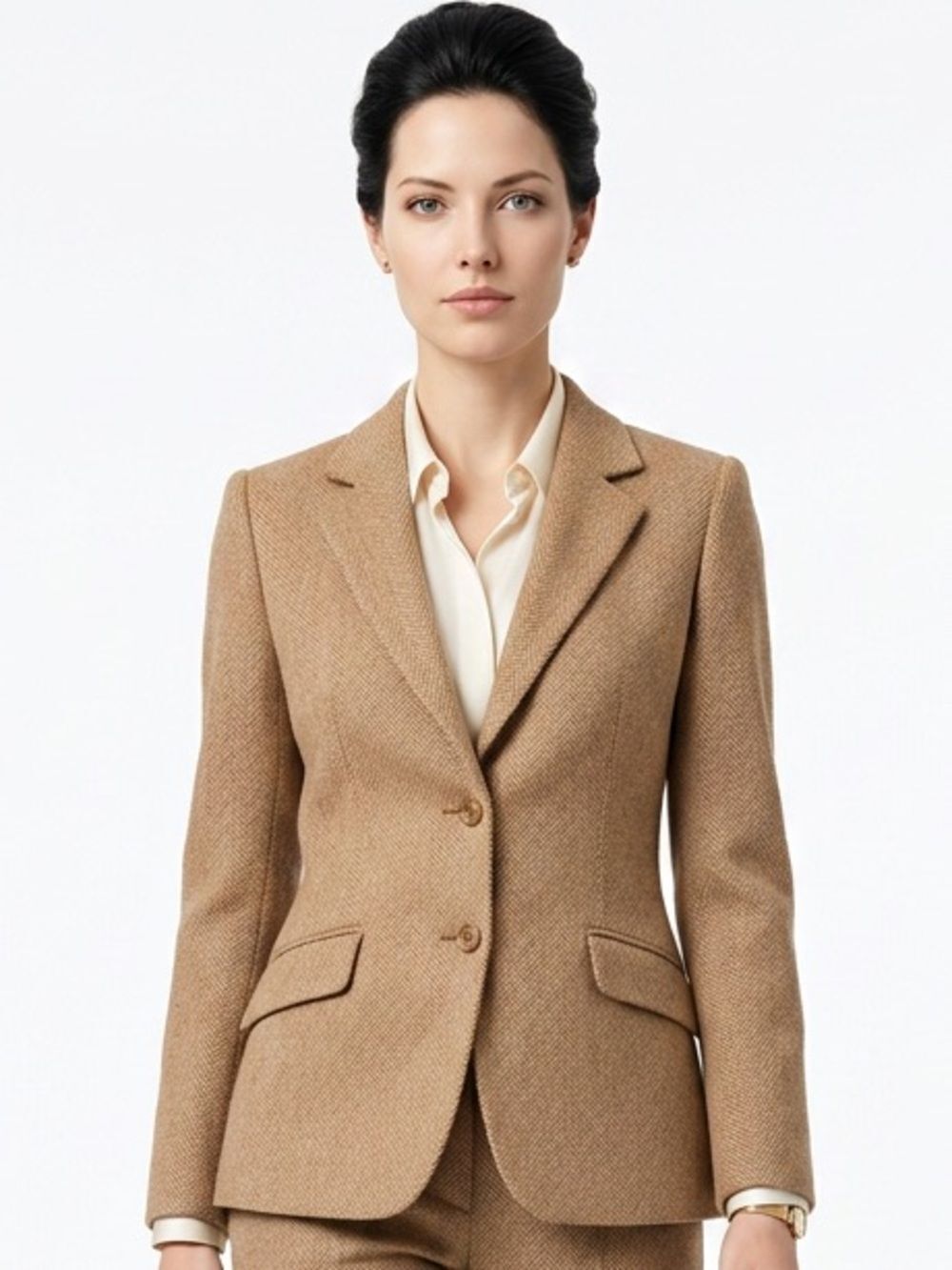 ARMANI COLLEZIONI | Tweed Blazer Tan Brown Double Button Front Women’s Size 8